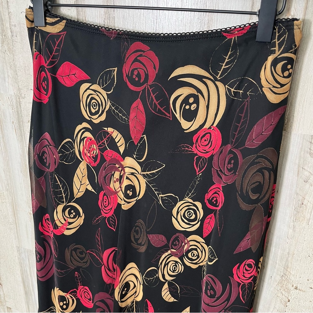 Vintage 90s Rose Floral Whimsy Fairy Asymmetrical Midi Skirt Witchy‎ Womens M - Picture 3 of 5